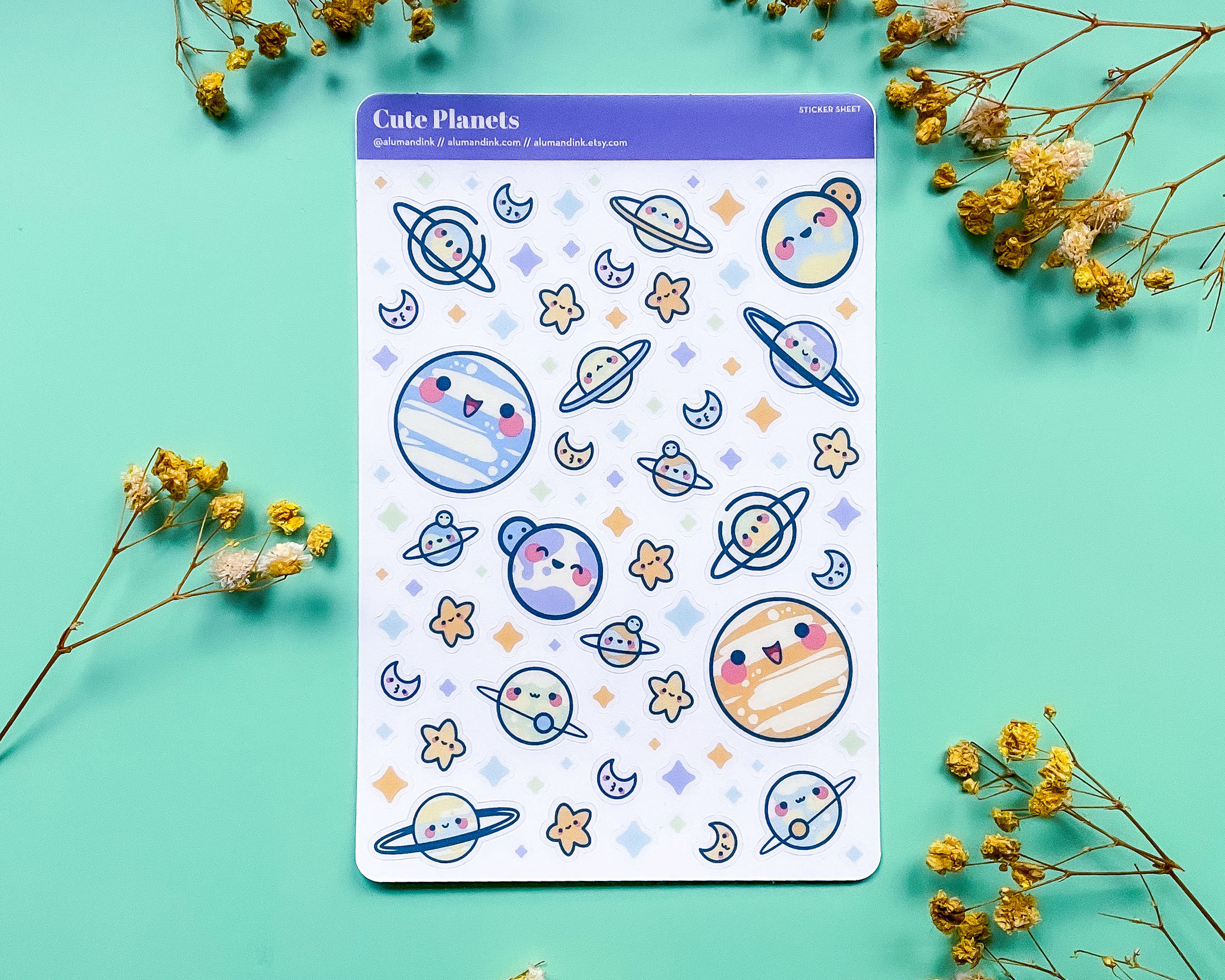かわいい惑星、星、月の透明ビニールステッカーシート - Etsy 日本