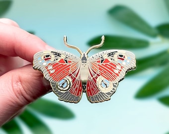 European Peacock Butterfly Enamel Pin