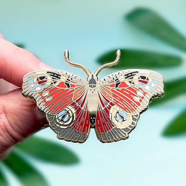 European Peacock Butterfly Enamel Pin