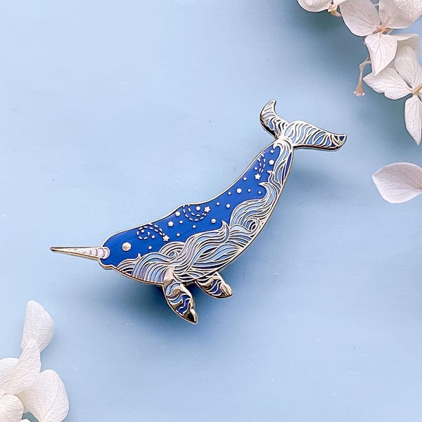Starry Narwhal Space Whale Enamel Pin
