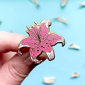 Pink Stargazer Lily Floral Botanical Enamel Pin