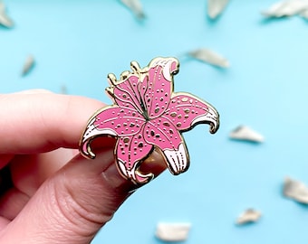 Pink Stargazer Lily Floral Botanical Enamel Pin