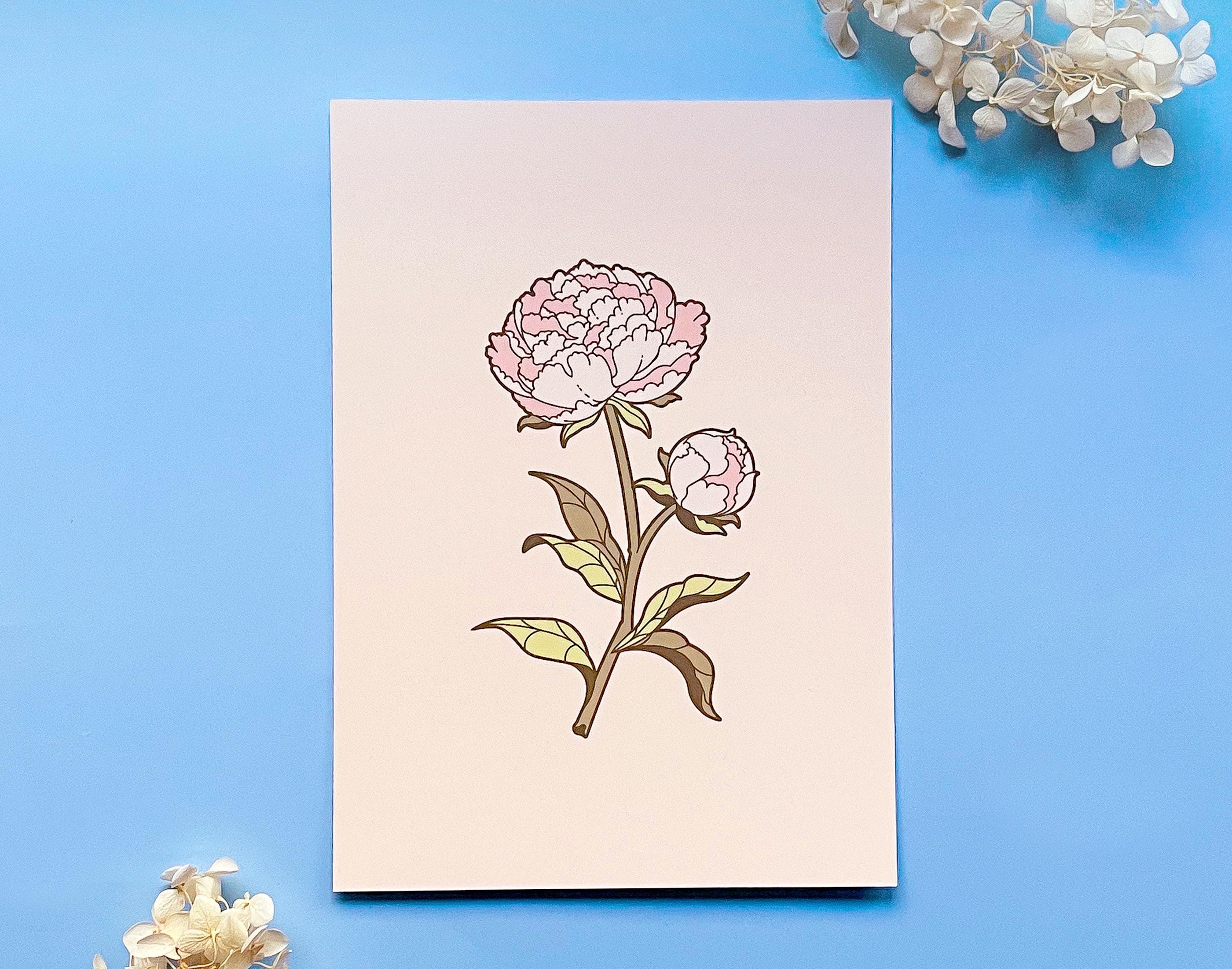 ピンクの牡丹の花柄ボタニカルアートプリント - Etsy 日本