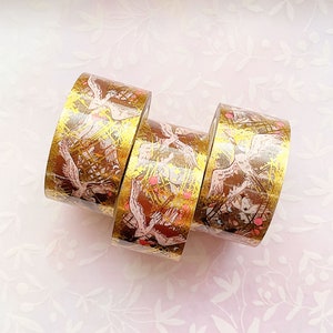 Red Crowned Cranes Gold Foil Clear PET Tape image 2