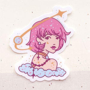 Sticker en vinyle transparent sorcière étoile de mars aigue-marine