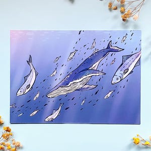 Mira and the School Whale and Fish Original Art Print