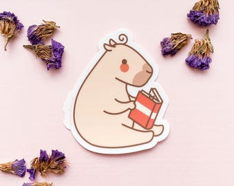 Curly the Capybara Reading  Clear Vinyl Sticker