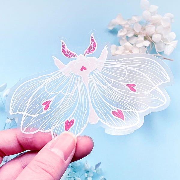 Transparent Ghost Heart Moth Clear Vinyl Sticker