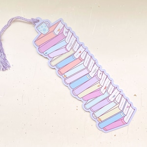Lavender Purple Stack of Books Reading Tracker Bookmark With Purple Tassel