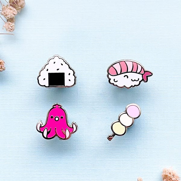 Conjunto de Pins de Esmalte Kawaii para Decoração de Tábua de Petiscos Japoneses - Onigiri, Dango, Salsicha de Polvo, Sushi