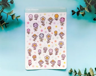 Cute Flowers Leaves and Florals Clear Vinyl Sticker Sheet