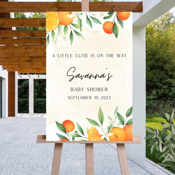 Banner "A Little Cutie Is On Her Way" – Orange Glitzer-Dekoration Für Babyparty, Geburtstagsfeier