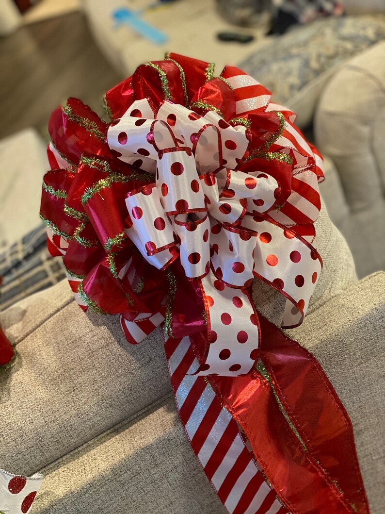 Custom Made Christmas Tree Bow Toppers Etsy