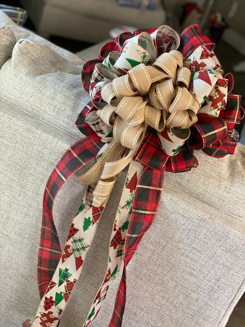 Custom Made Christmas Tree Bow Toppers Etsy