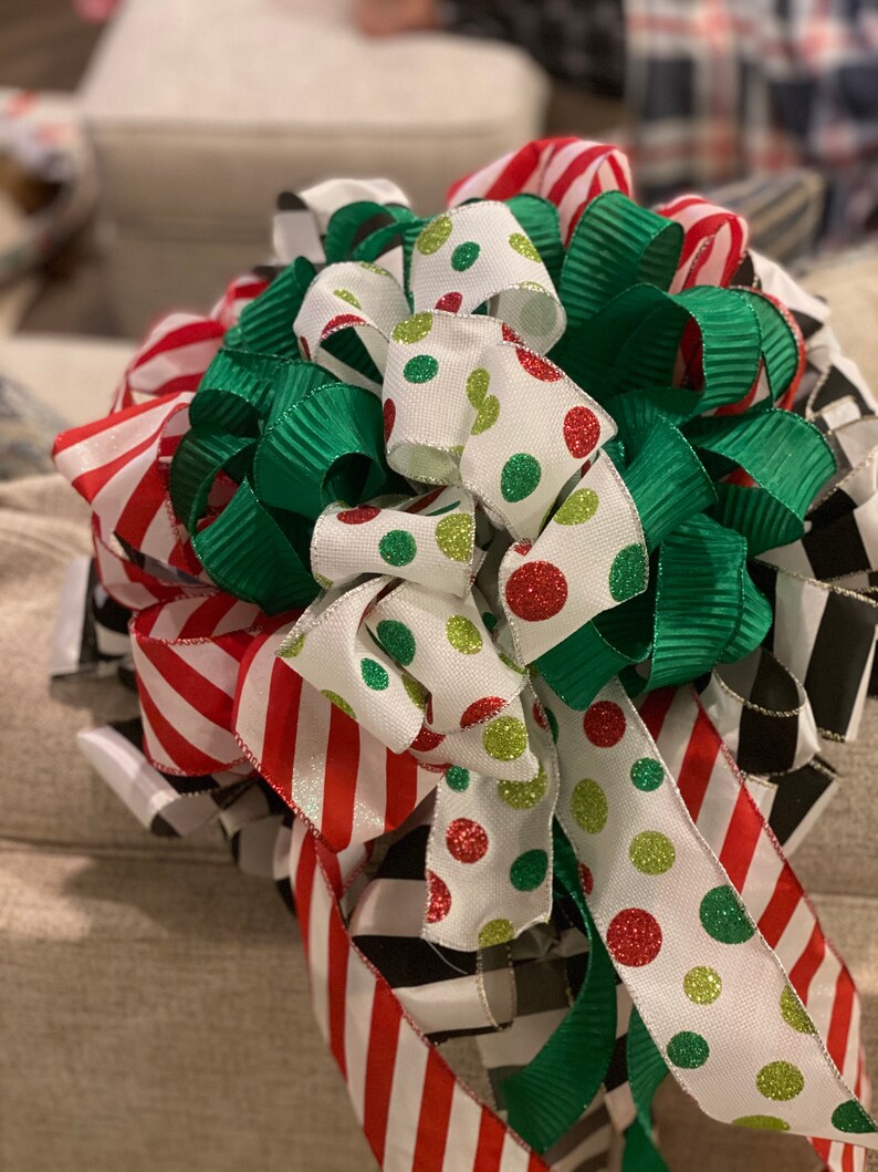 Custom Made Christmas Tree Bow Toppers Etsy