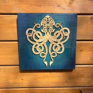 handcrafted Kraken Wall Art - Laser Cut Layered Wood - Nordic Decor