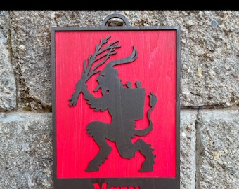 Merry Krampus SVG, Laser Cut Christmas File, Red and Black Gothic Holiday Decor, Krampusnacht Wall Art, xTool Glowforge Digital Download