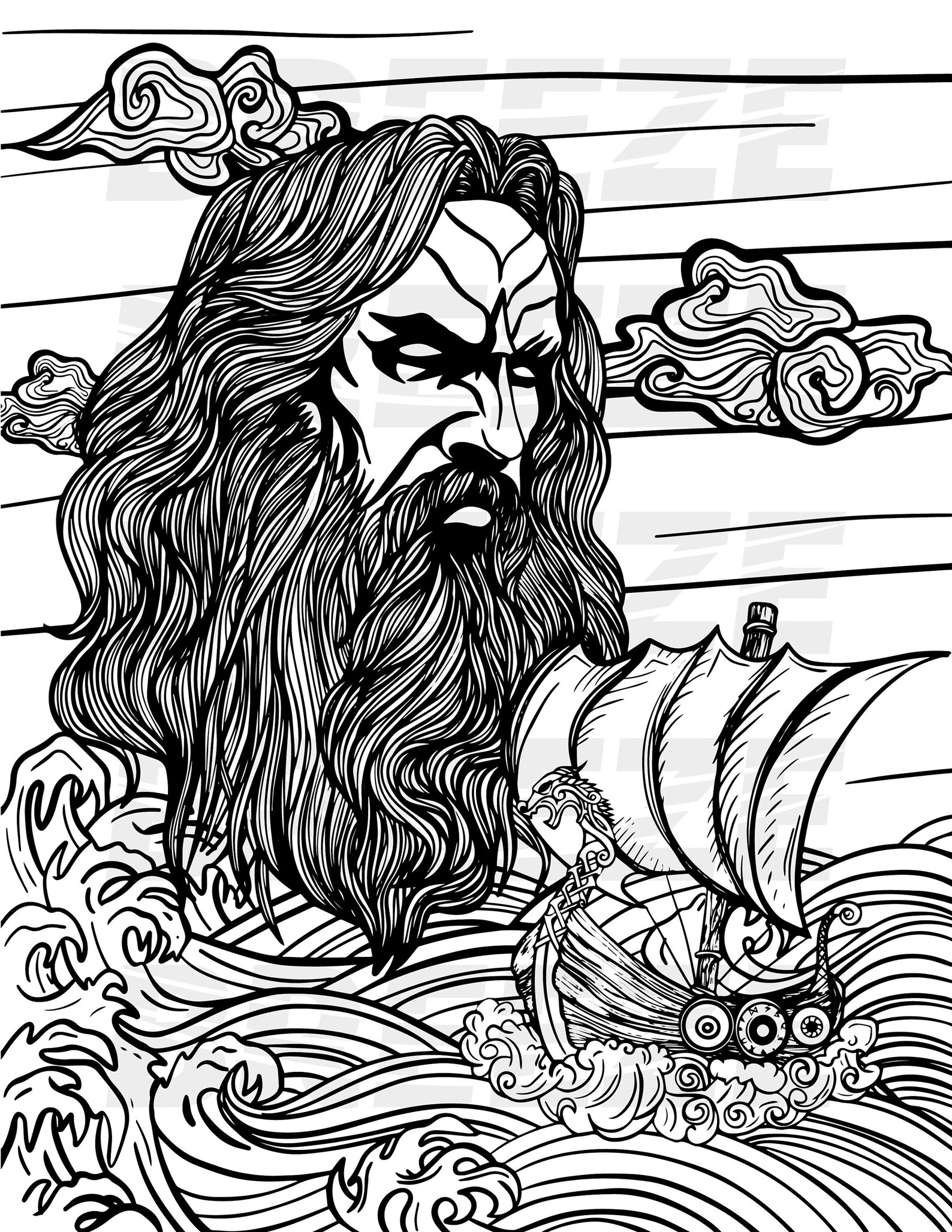 Printable Norse Pagan Coloring Page Njǫrd - Etsy