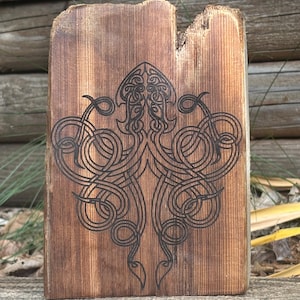 Handcrafted Driftwood Decor - Kraken, Urnes Style Viking Art, Nordic Decor, Pagan Altar Piece, Rustic Wood Carving, Unique Gift