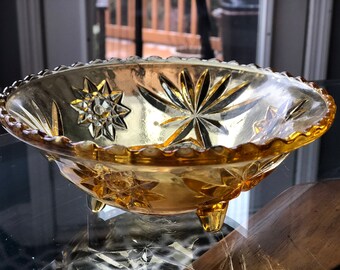 Amber Pressed Glass 3-Footed Candy Dish