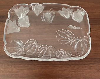 Vintage Platter-Rectangular 14" Casandra by Crystal Clear Industries Heavy Frosted Pressed Glass Platter