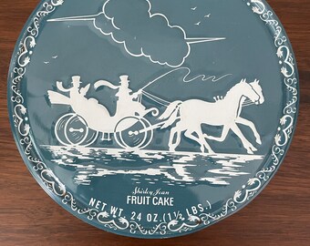Wedgwood Blue Vintage Tin- Horse Drawn Carriage-Fruit cake tin