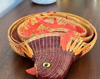 Vintage Hen  Wicker basket set of three (3)