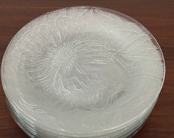 Mid-Century Modern Kig Malaysia Floral Glass Dinner Plates - 11 Pieces