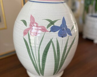 Vintage Stoneware Lamp- Hand Painted Iris