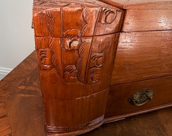 Vintage Asian Carved Wood Jewelry Box