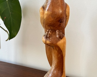 Vintage Carved Eagle Figural Wooden Statue Mid Century Handmade Smooth Bird