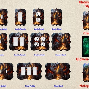 Dark Dragon Wall Plate Switch Paddle Electric Outlet Rocker Cover 1 2 3 Gang Wallplates ~ Glow in the Dark ~ Holographic