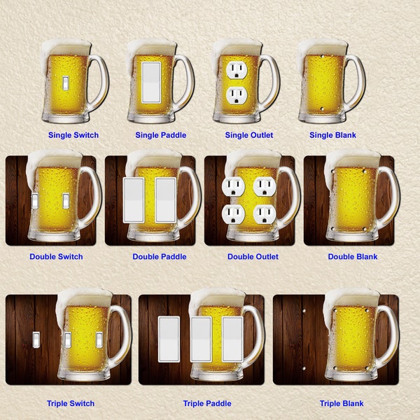 Beer Mug Wall Plate Switch Paddle Electric Outlet Rocker Switchplates Cover 1 2 3 Gang Wallplates