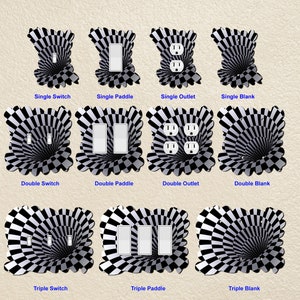 Black White Optical Illusion Wall Plate Switch Paddle Electric Outlet Rocker Switchplates Cover 1 2 3 Gang Wallplates