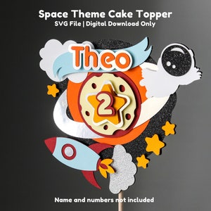 Outer Space Cake Topper SVG Téléchargement instantané | astronaute | Modèle de fête d’anniversaire Galaxy Cosmic