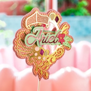 Adorno para tarta de cuento de hadas de la princesa Ariel, archivo SVG para máquina de corte / Cricut / Fiesta de sirena adornada / Nombre no incluido