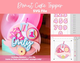 Donut Cake Topper SVG File | Includes Iced Numbers | Digital Download | Cricut | Silouhette | Donut Birthday Party