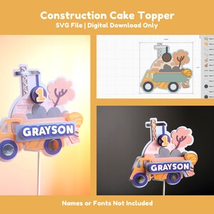 Construction Birthday Party Cake Topper SVG Instant Download File for Cricut or Silhouette | Party Decor Supplies