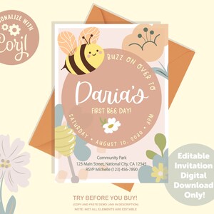 Buzzing Birthday Bash Invitation | Instant Download | Bee-Themed Digital DIY Template