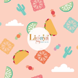 Fiesta Naadloze Swatch Herhaal Patroon Print voor Commercieel Gebruik | Taco Dinsdag | Mexicaanse pictogrammen | Papel Picado voor stofsublimatie