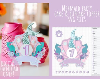 Mermaid Birthday Party Cake Topper SVG Instant Download File for Cricut or Silhouette | Party Decor Supplies Under the Sea Little Mermaid