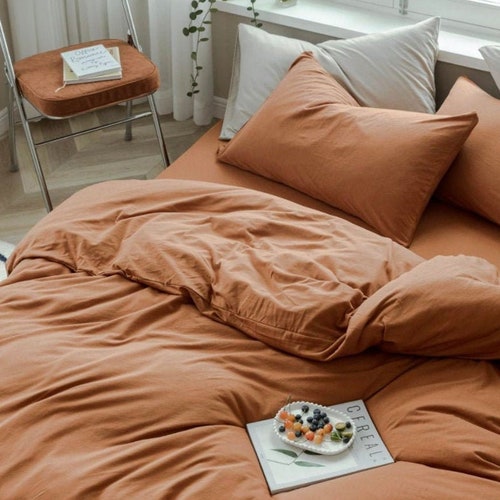 Pumpkin Burnt Orange Bedding Set QUEEN KING TWIN Orange Duvet Etsy