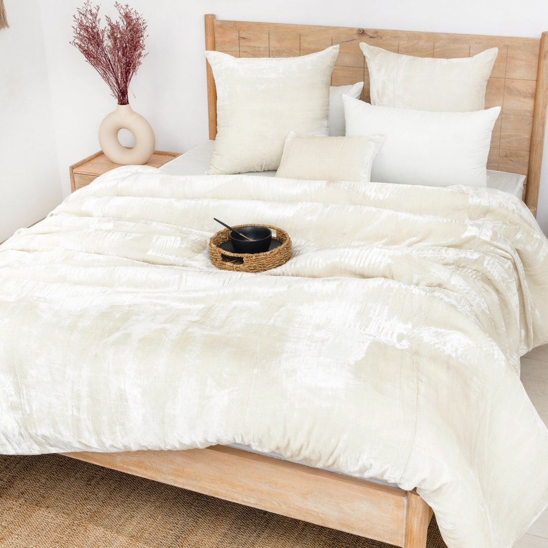 Ivory Velvet Duvet Cover, Comforter Cover Full, UO Bedding Set, White