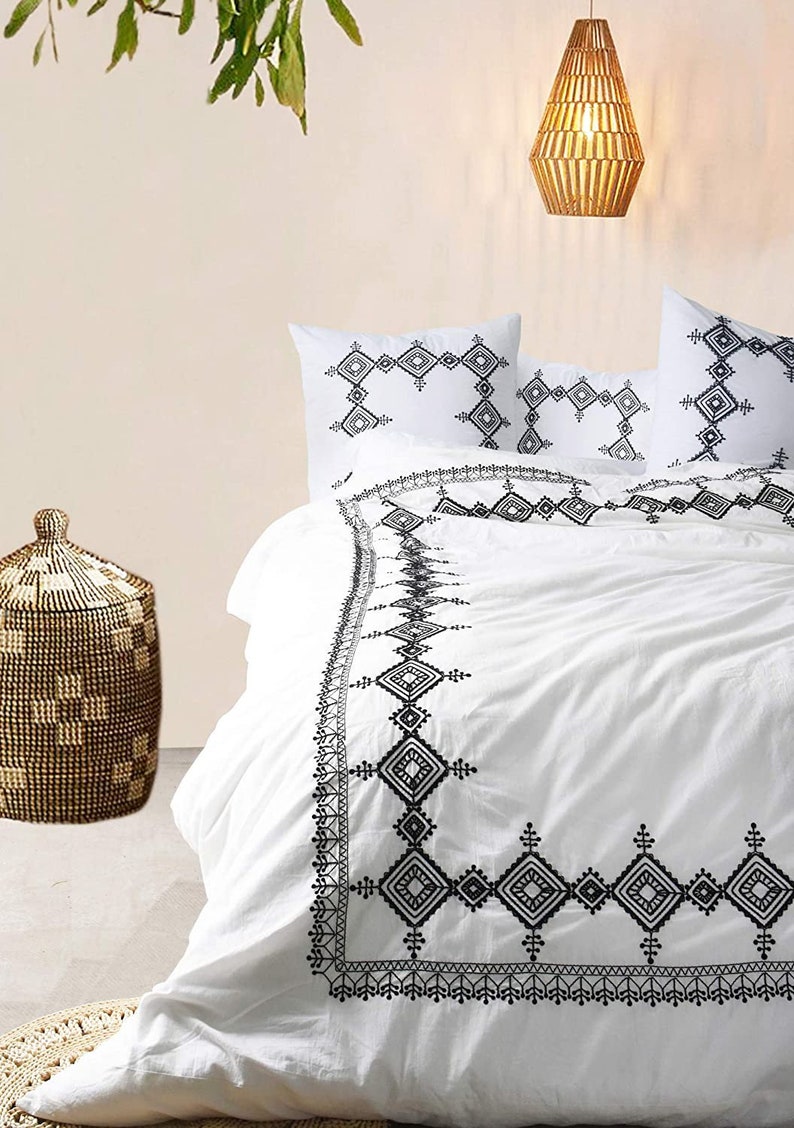 Embroidered Cotton Duvet Cover Set Bohemian Queen Duvet Cover Etsy