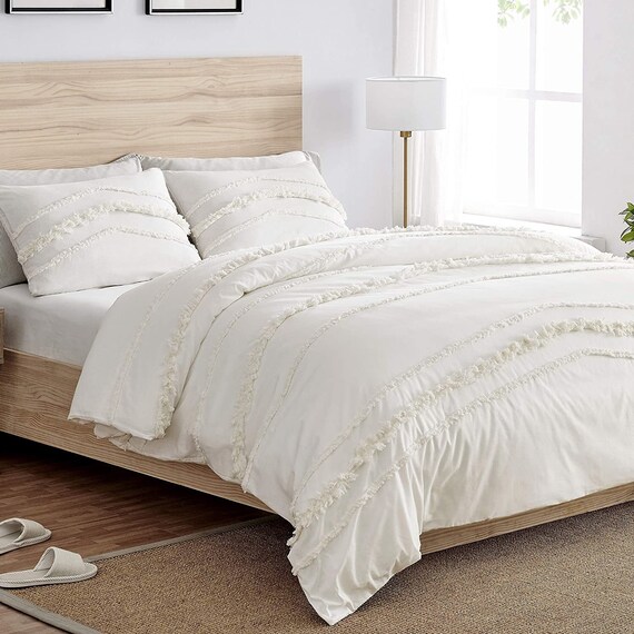 3 Pc Ivory Cotton Tufted Duvet Cover 