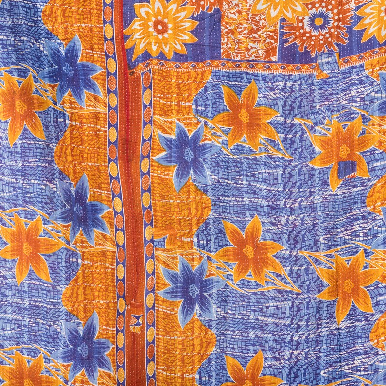 Kantha Blanket Kantha Bedspread Bedding Handmade Hippie Twin Size Cotton Reversible Quilt Kantha Throw Vintage Indian Kantha Quilt