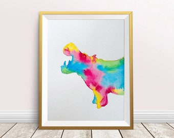 Hippo Watercolor Painting Art Print Safari Nursery Wall Decor Prints Jungle Digital Download