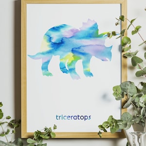 Triceratops Watercolor Wall Art, Dinosaur Print, Instant Download, Nursery Decor, Printable Art