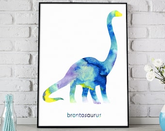 Dinosaur Wall Art, Dinosaur Nursery, Instant Download Prints, Brontosaurs Watercolor