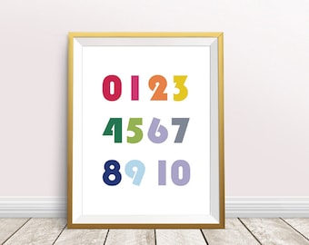 Learn Numbers Nursery Print, educational poster for toddlers, Instant Download, number chart, printable wall art